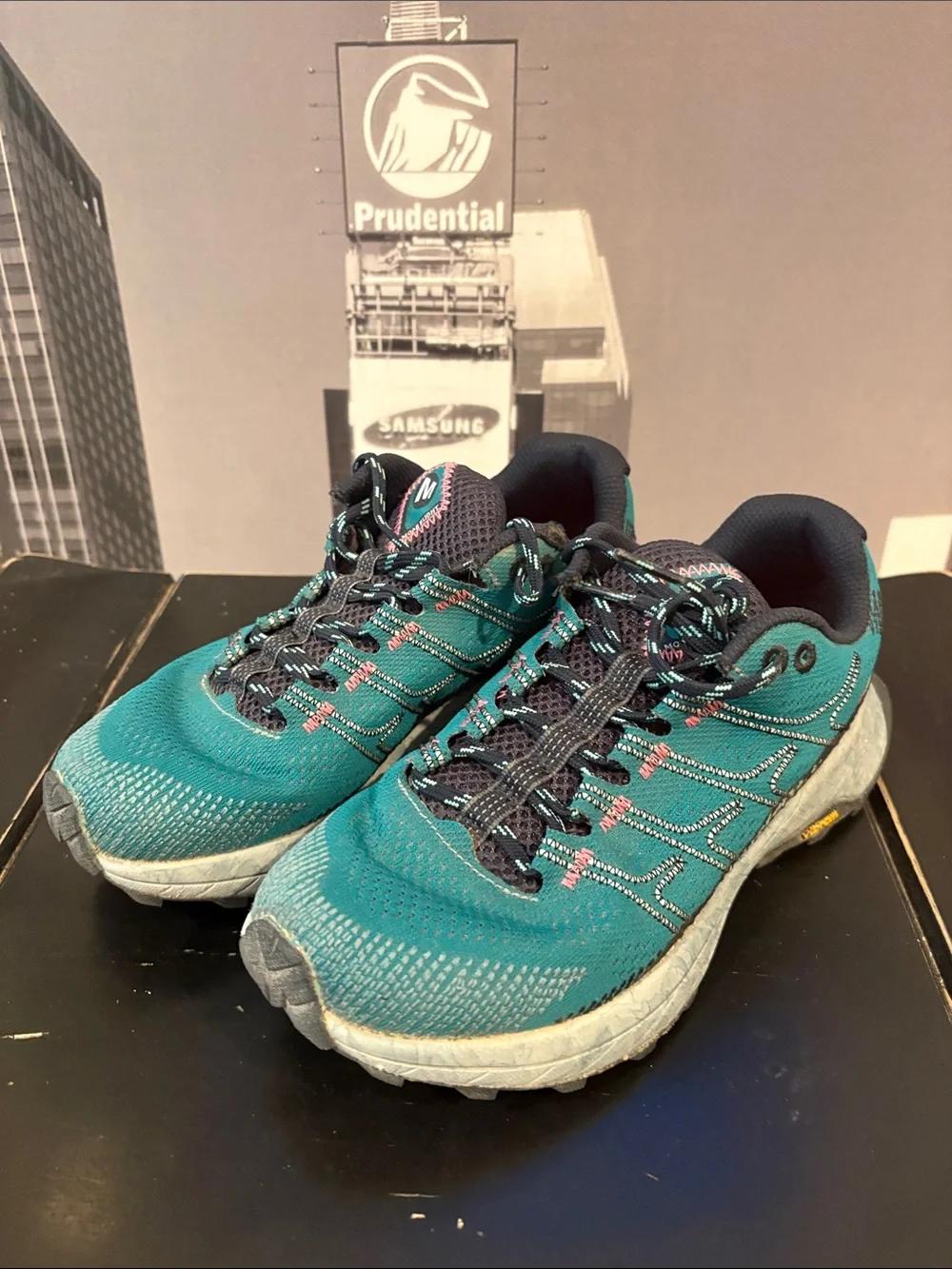 Merrell womens Teal and Navy Trail Sneakers with Pink Accents